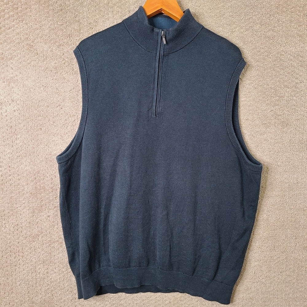 Roundtree & Yorke Sweater Vest Mens XL Blue Quarter Zip Cotton Casual Sleeveless